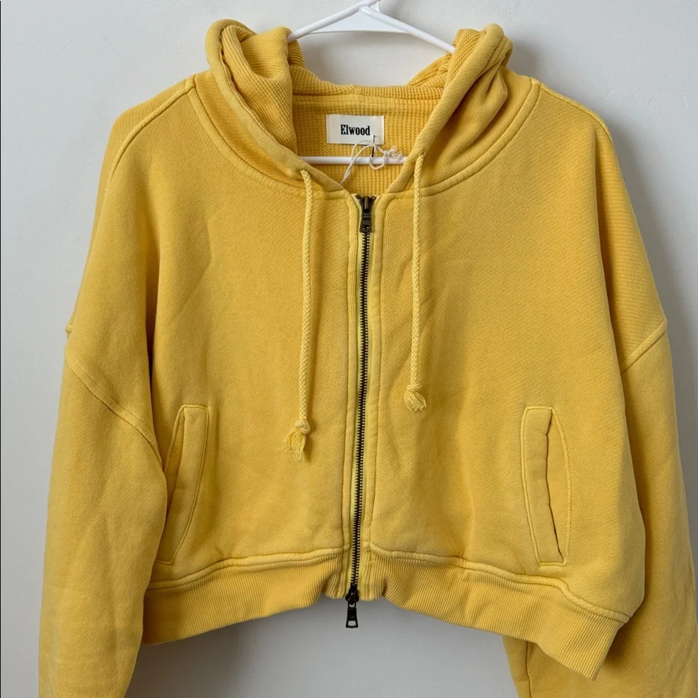 Elwood Cropped Yellow Thick Waffle Knit Lined Hoodie Size: L - Picture 2 of 7